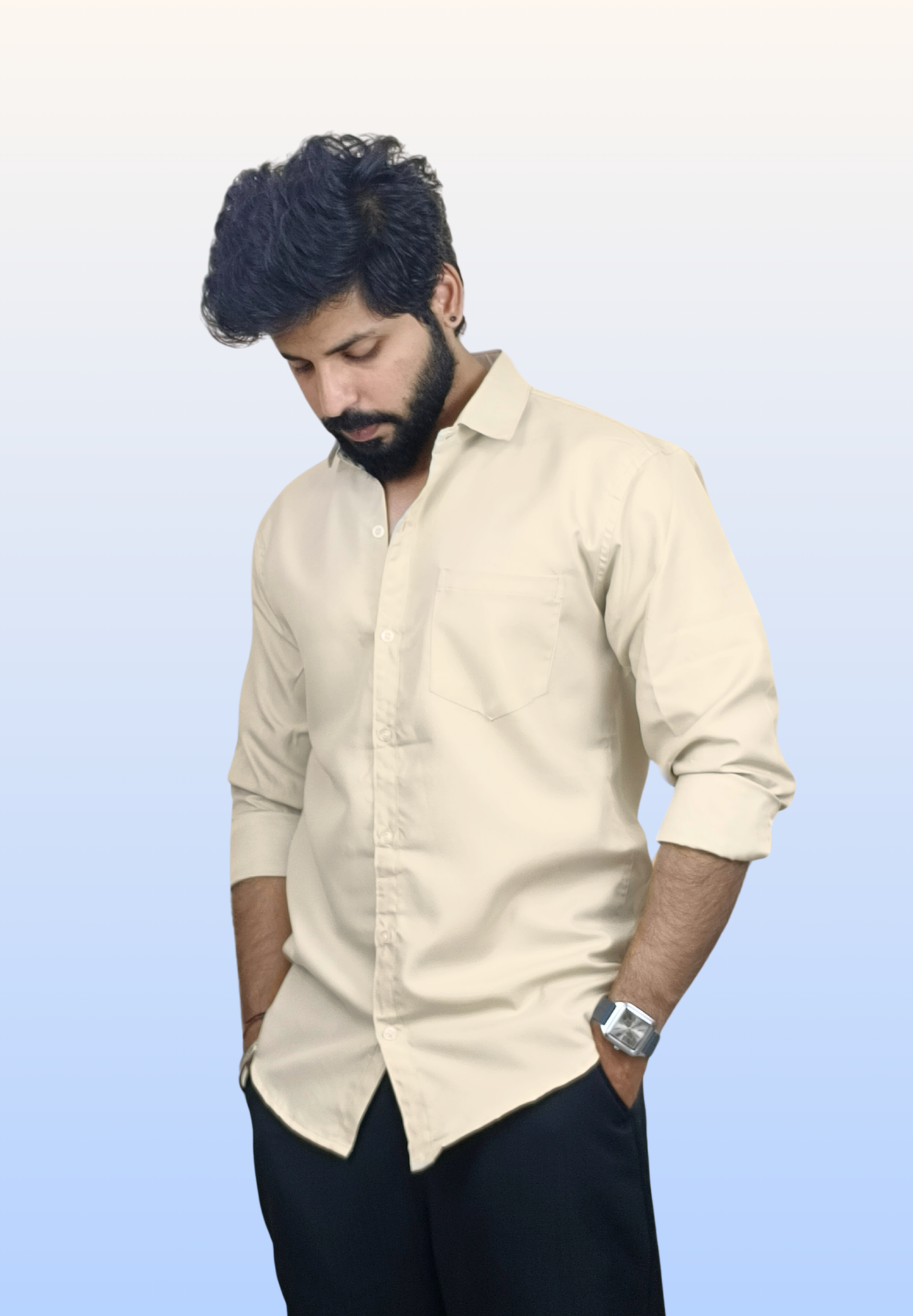Men's Beige Cotton Shirt