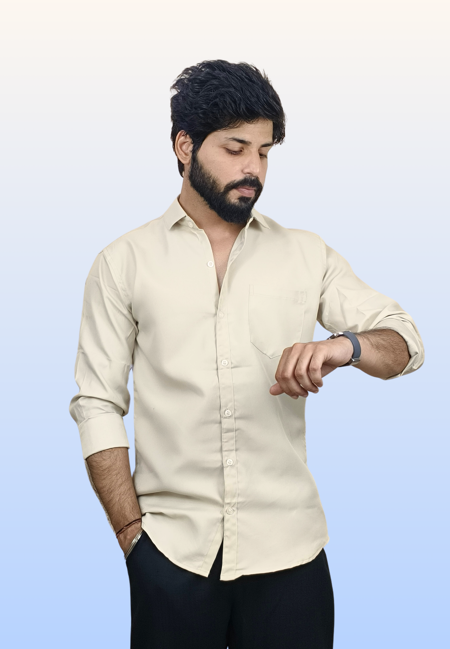 Men's Beige Cotton Shirt