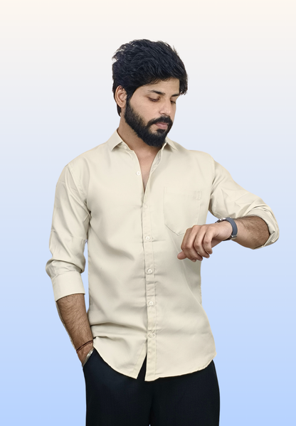 Men's Beige Cotton Shirt