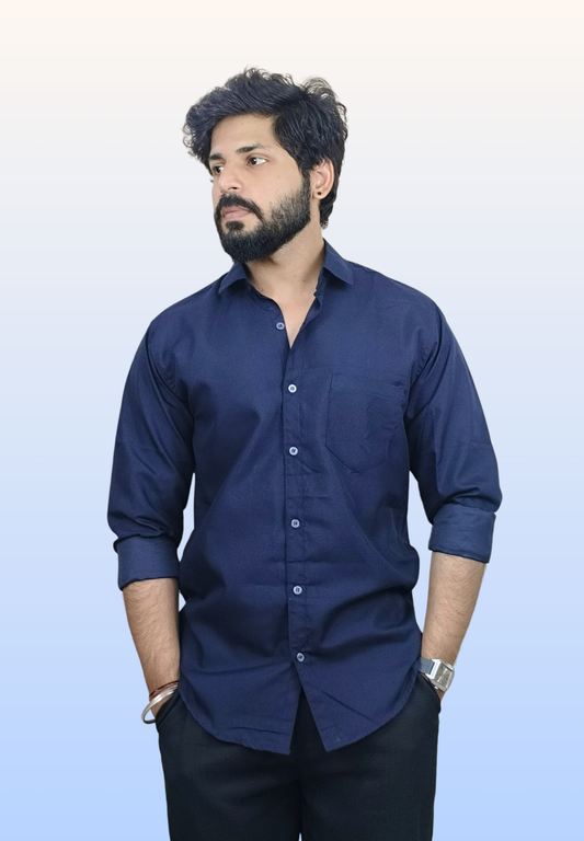 Men's Dark Blue Cotton Shirt