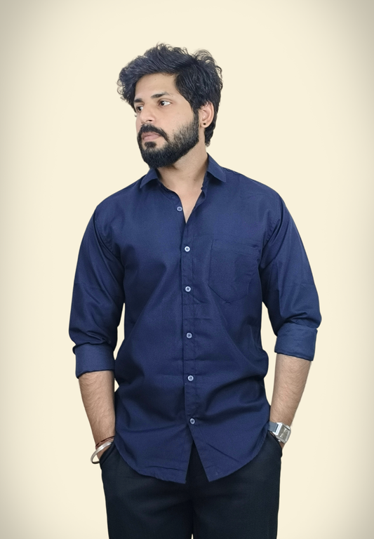 Men's Dark Blue Cotton Shirt
