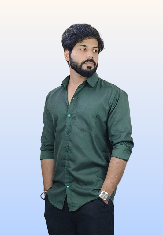 Men's Dark Green Cotton Shirt