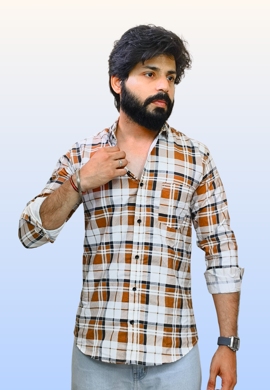 Men's Orange Check Shirt