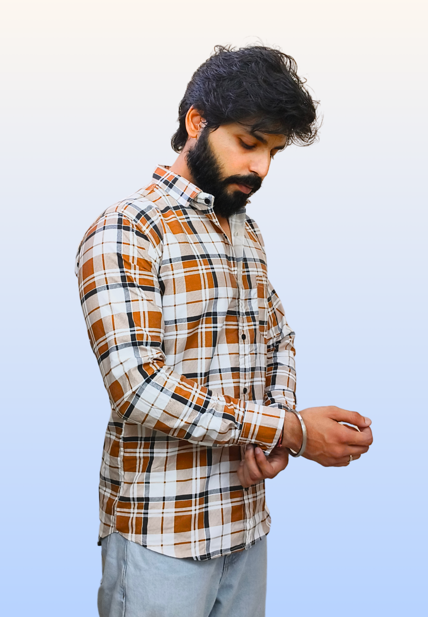 Men's Orange Check Shirt