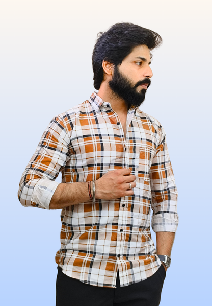 Men's Orange Check Shirt